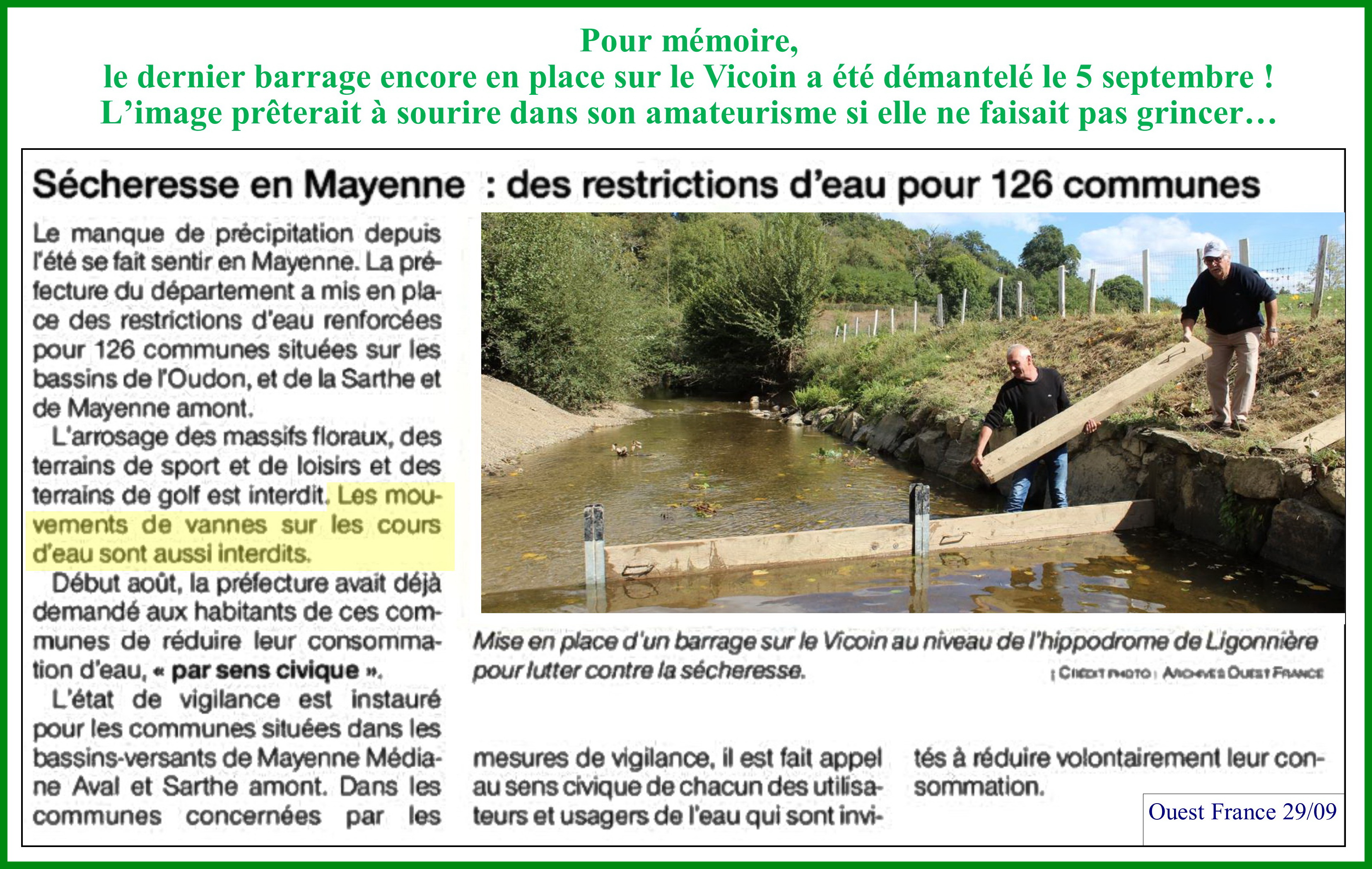 Le Vicoin en arrêté secheresse à sec sept.18 vert