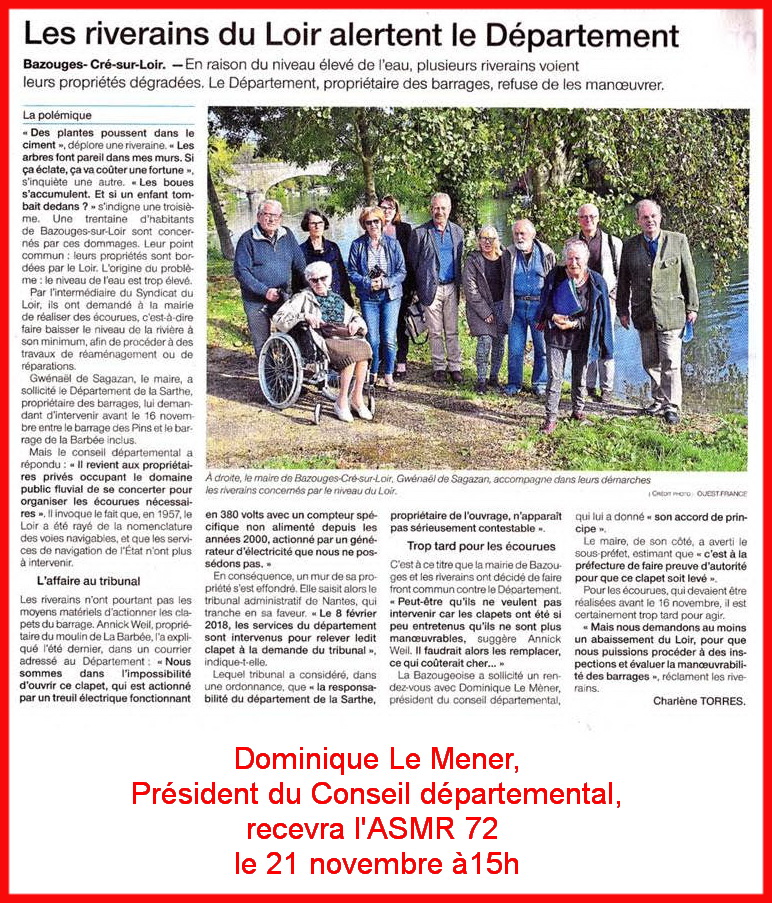 Les riverains u Loir alertent le Département - Le Mener les reçoit le 21 novembre 18
