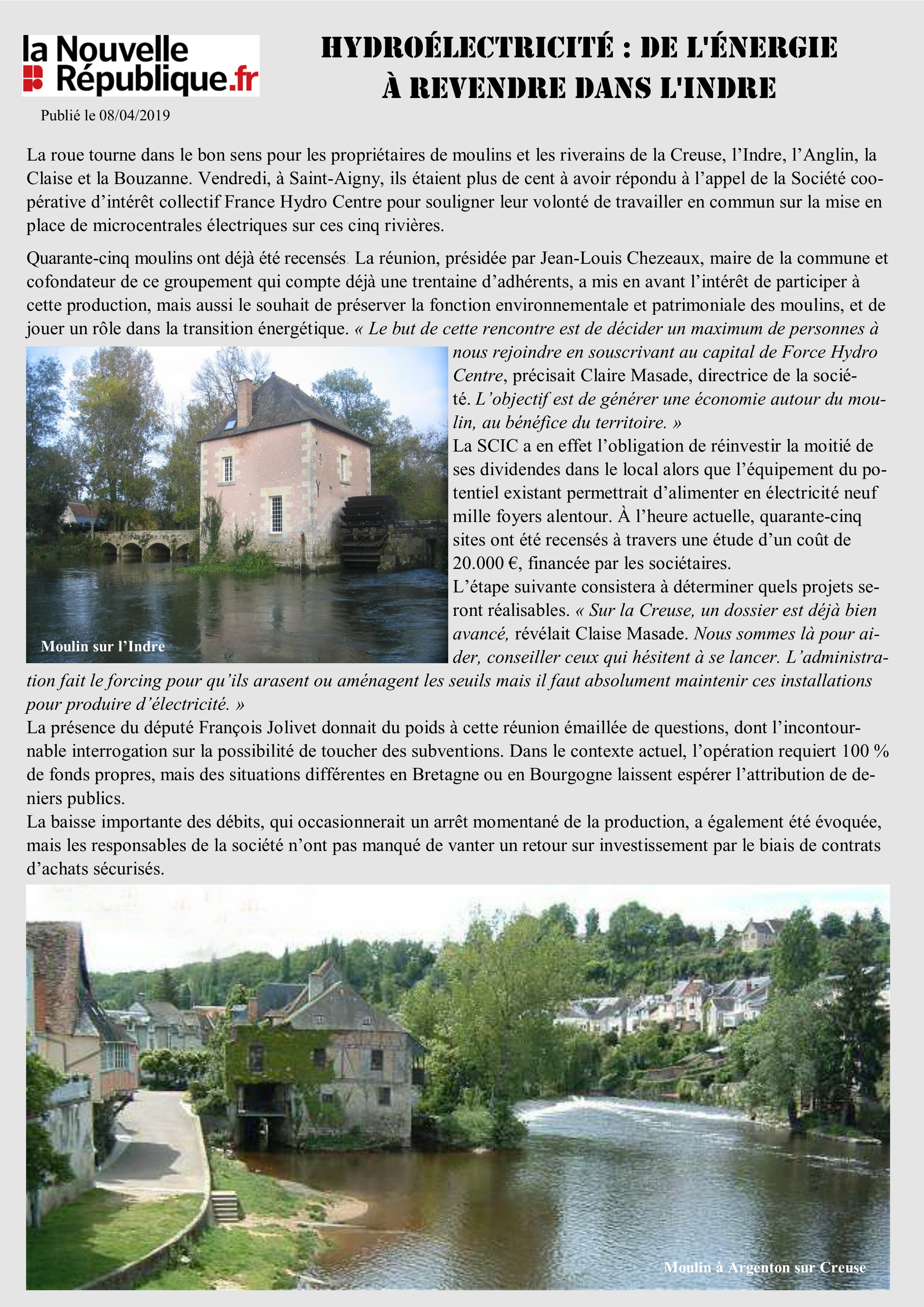 Hydroélectrcité dans l'Indre