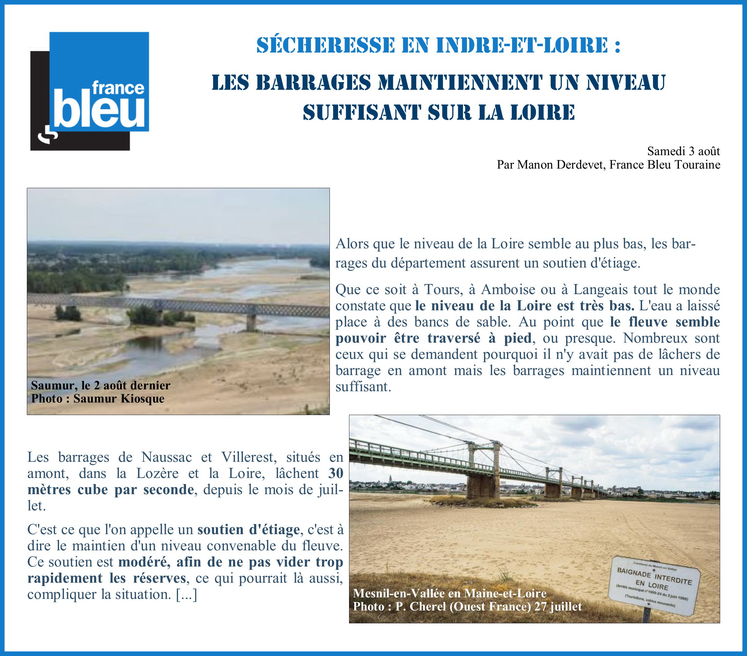 Barrages utiles en Indre et Loire