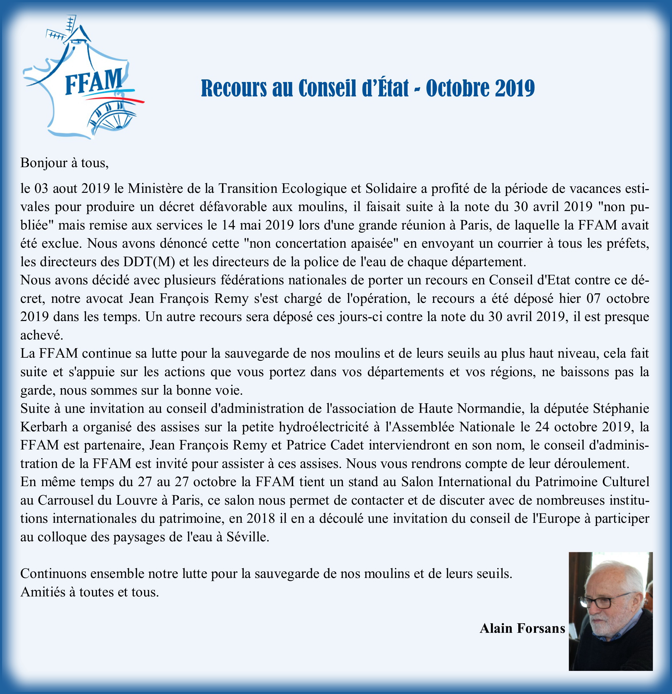 Courrier A. Forsans requête Conseil d'État