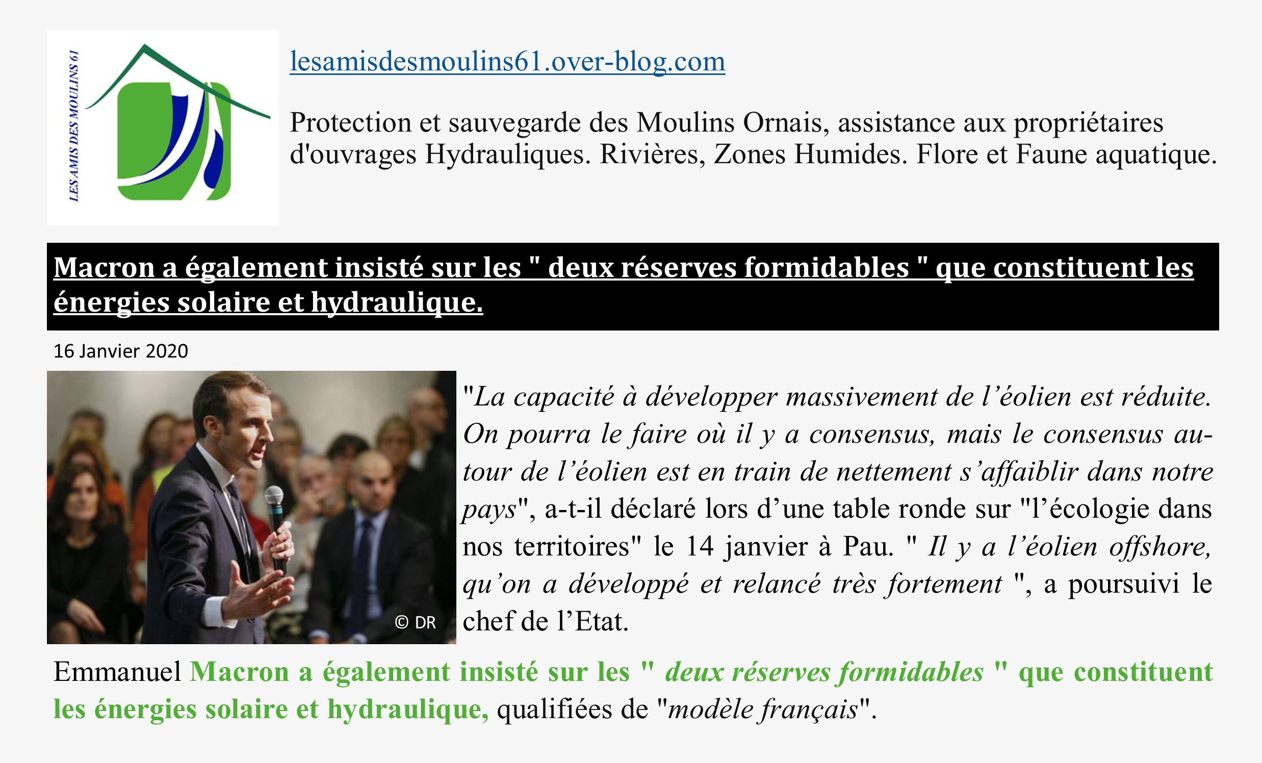 Macron OK hydro 16 janvier