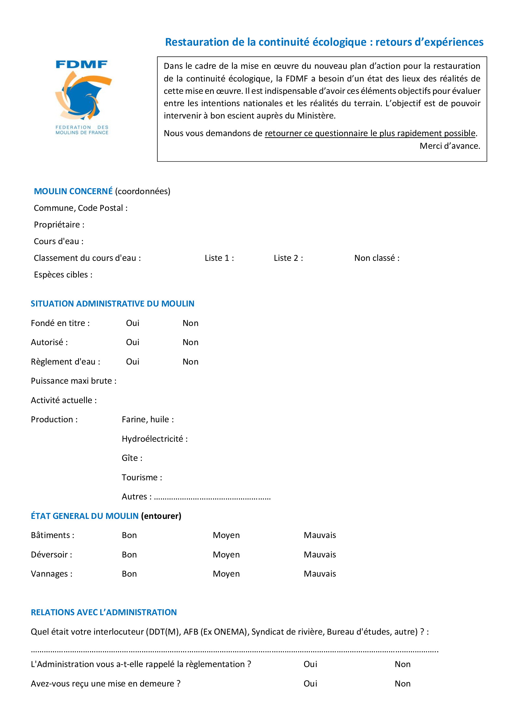 Questionnaire FDMF page 1