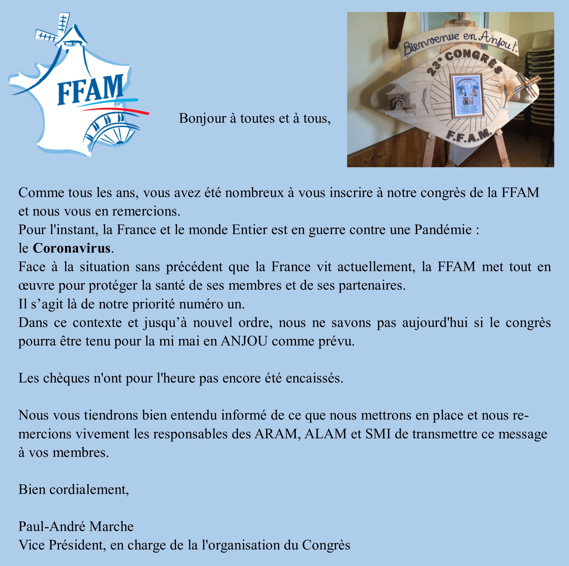 Annulation congrès FFAM