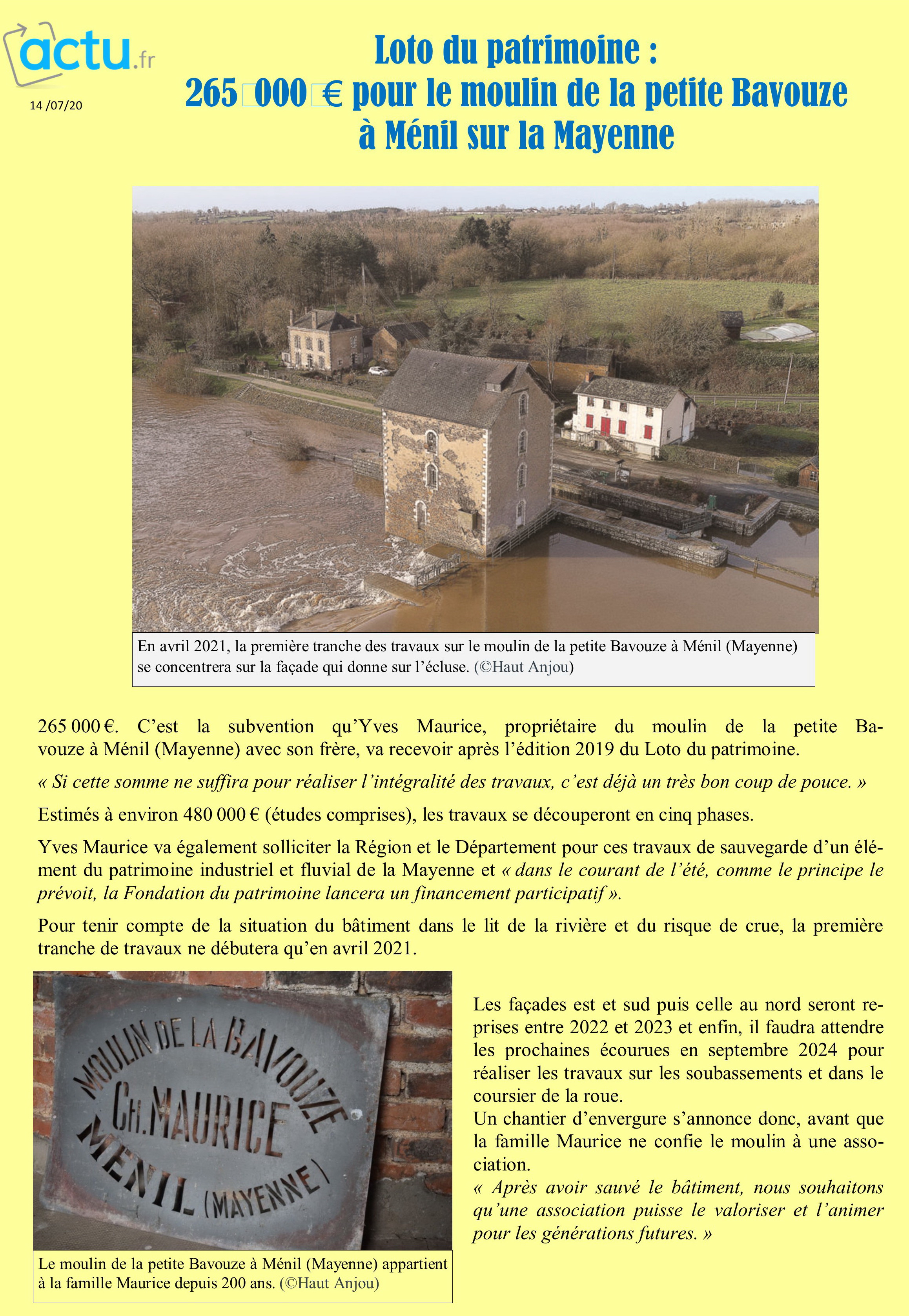 Loto patrimoine moulinMénil Mayenne