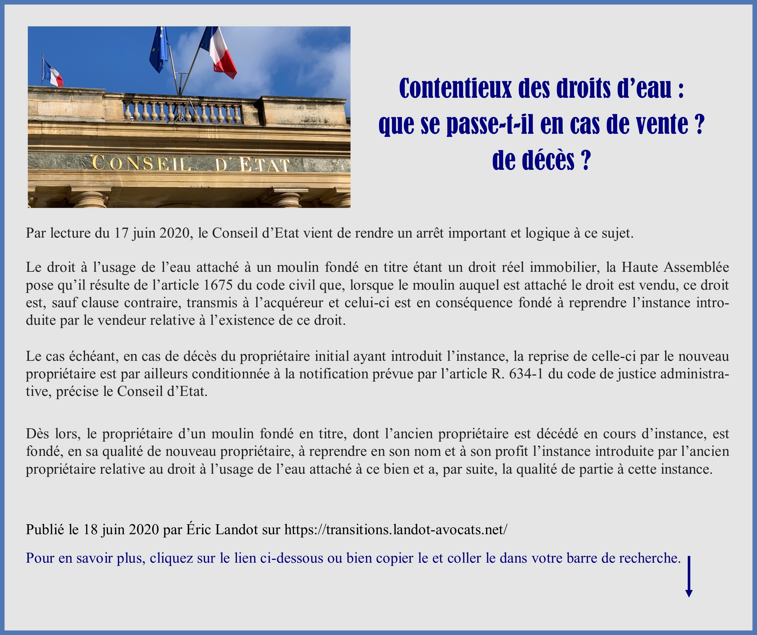 Maintien du droit d'eau en cas de vente ou de décès_cabinet Landot